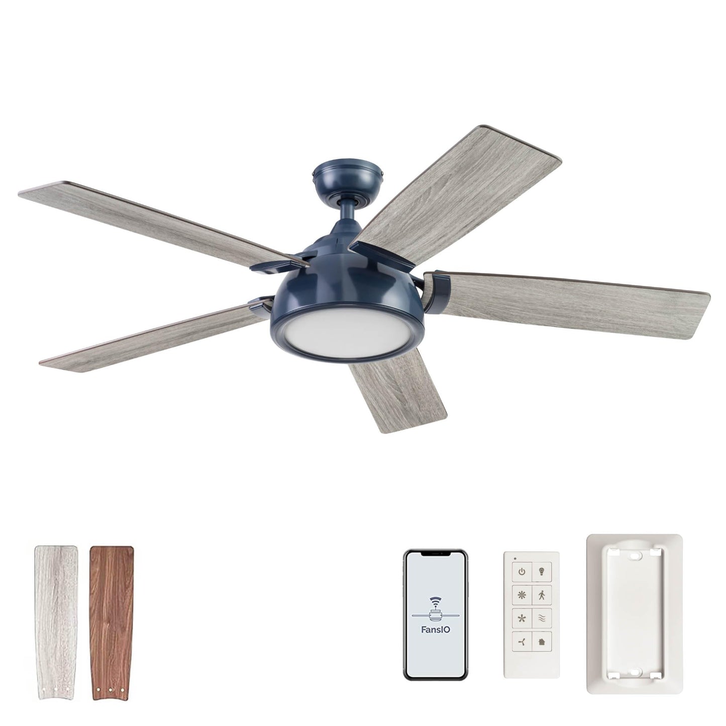 Prominence Home Potomac, 52 Inch Industrial Style Smart Ceiling Fan with Light, Remote Control, Dual Finish Blades, Compatible with Alexa and Google