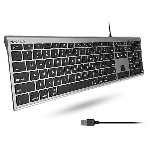 Macally Ultra-Slim USB Wired Computer Keyboard - Works Great as Both a Windows or Wired Mac Keyboard - Compatible Full Size Apple Keyboard