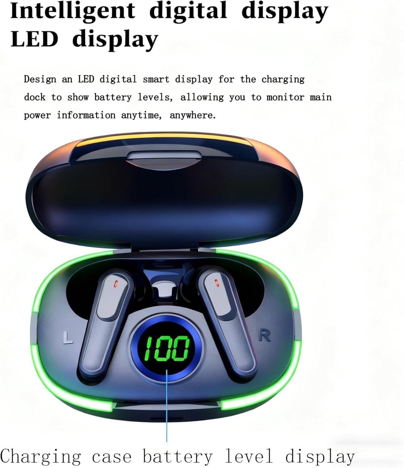 MWRPCRDN Wireless Earbuds Bluetooth Headphones 50H Playback Touch Control Noise Cancellation LED Power Display Charging Case IPX7 Waterproof Earphones