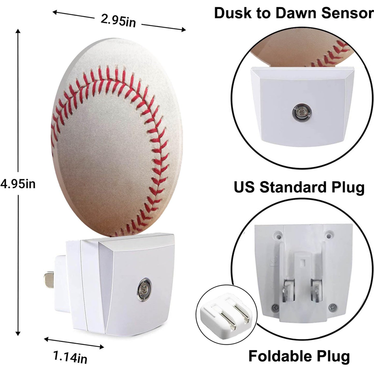 Uanvaha Home Baseball Decorative Night Light Sports Theme White and Red Baseball Laces Softball Laces Night Lights Plug into Wall with Dusk to Dawn