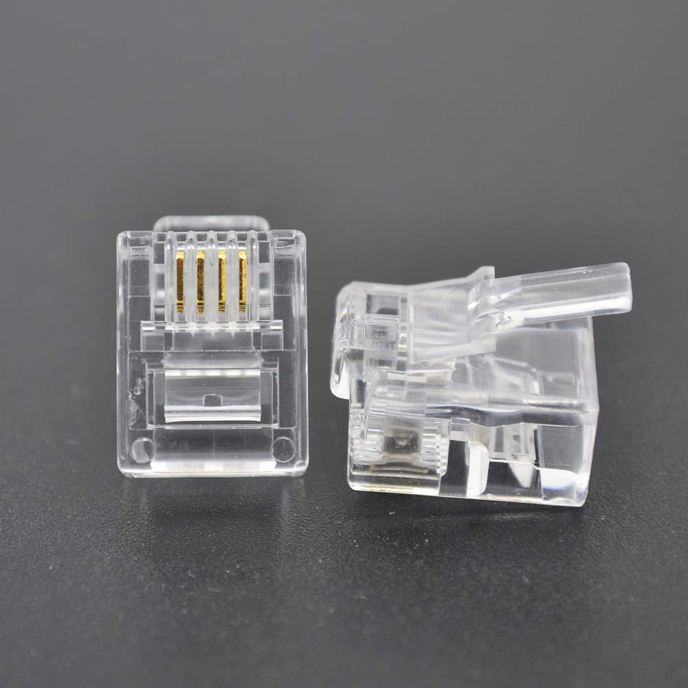 SMITON 100PACK RJ11 Connectors Telephone Modular Plugs Male Connectors 6P4C