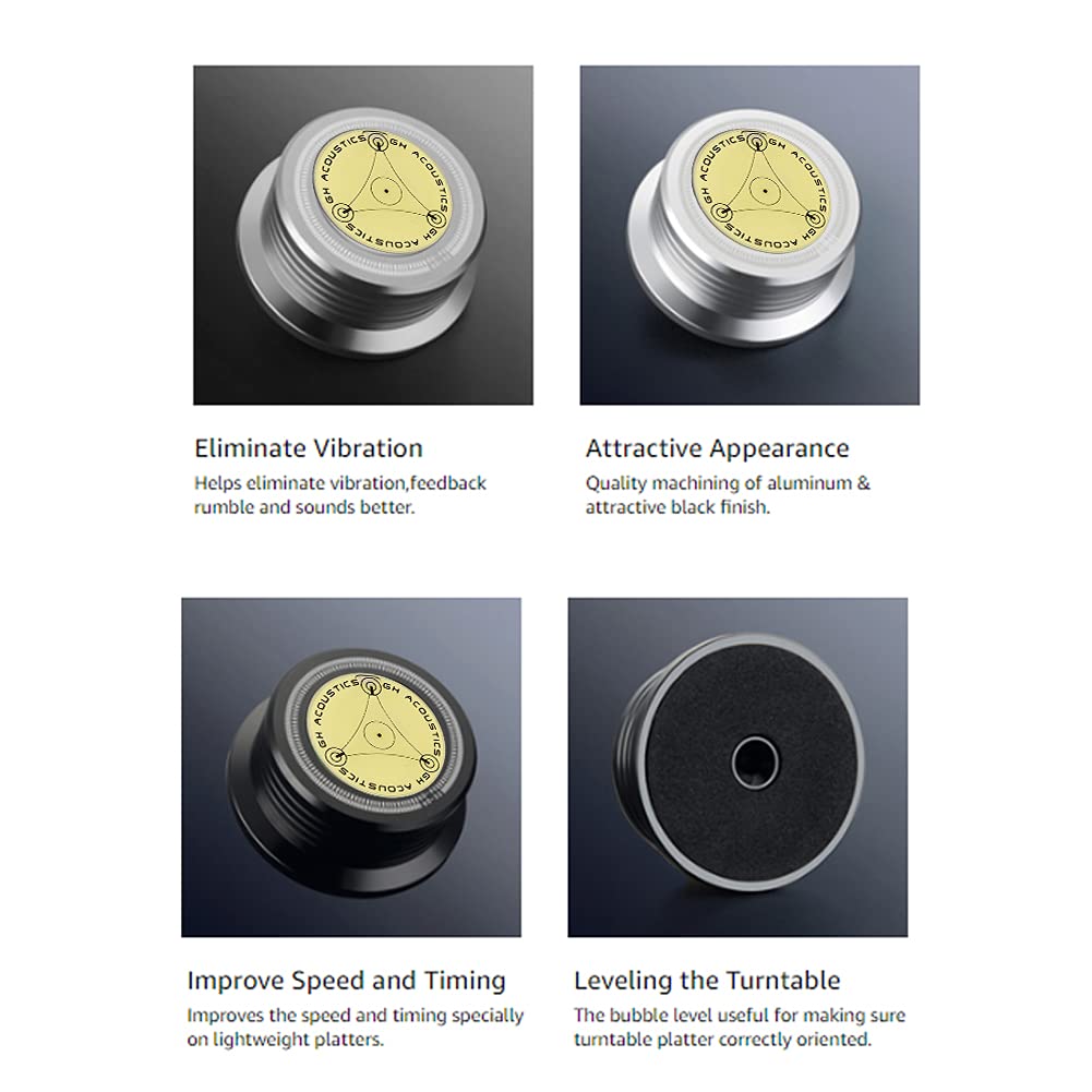 Aluminum Alloy LP Disc Record Stabilizer,Turntable Disc Record Stabilizer Clamp with High Precision Bubble,50Hz/60Hz LP Record Weight Stabilizer