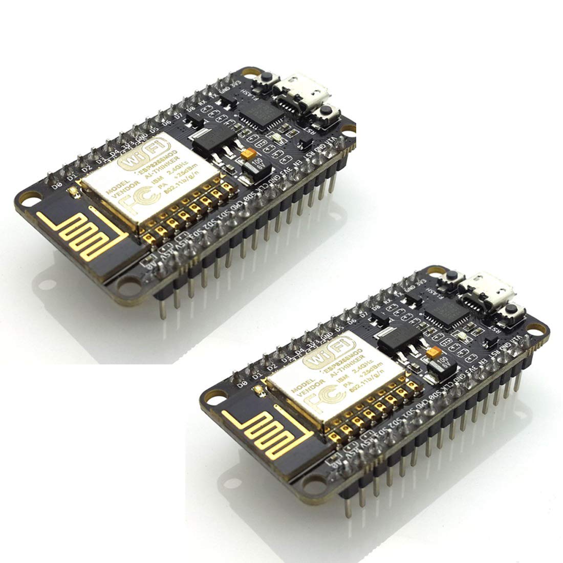 HiLetgo 2pcs ESP8266 NodeMCU CP2102 ESP-12E Development Board (Wi-Fi, USB) - Arduino Compatible, 1MB RAM, 80MHz CPU, 1M Flash, 2 Boards