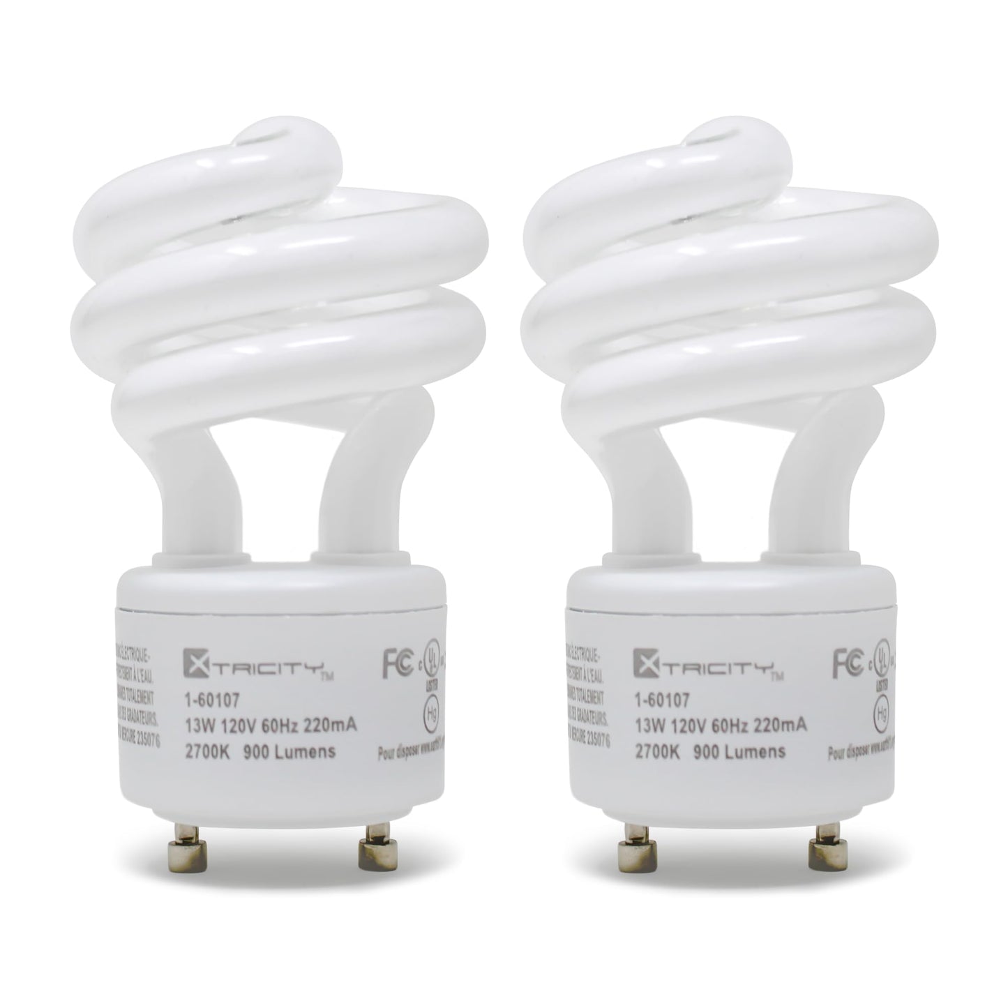 Xtricity Compact Fluorescent GU24 2 Prong Light Bulb Base, T2 Mini Spiral, 13W (60 Watt Equivalent), 2700k Soft White, 900 Lumens, CFL, 120V, UL