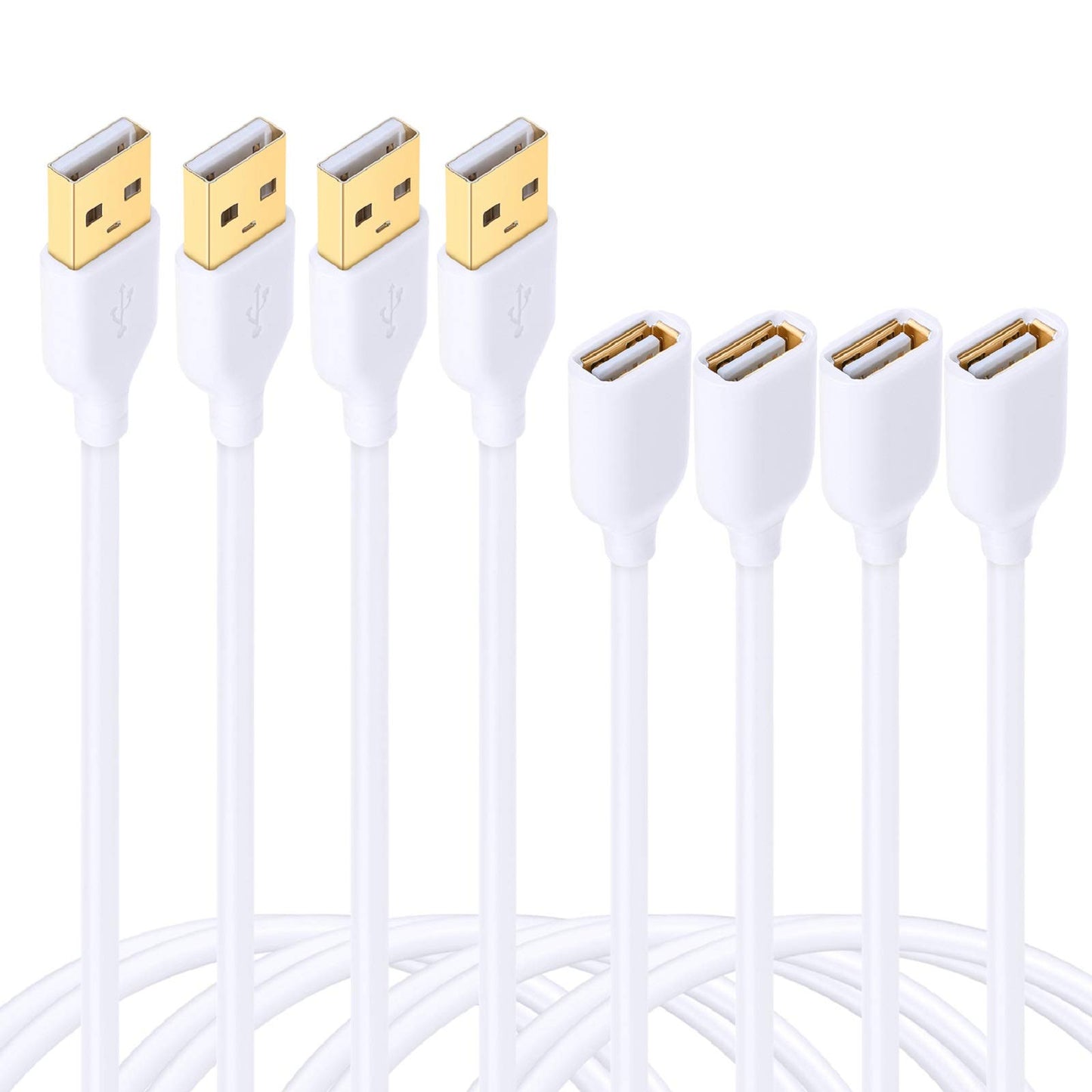 Besgoods 4-Pack 6ft White USB Extension Cables - USB 2.0 Type A Male to A Female Extension Cable for Keyboard, Mouse, Printer