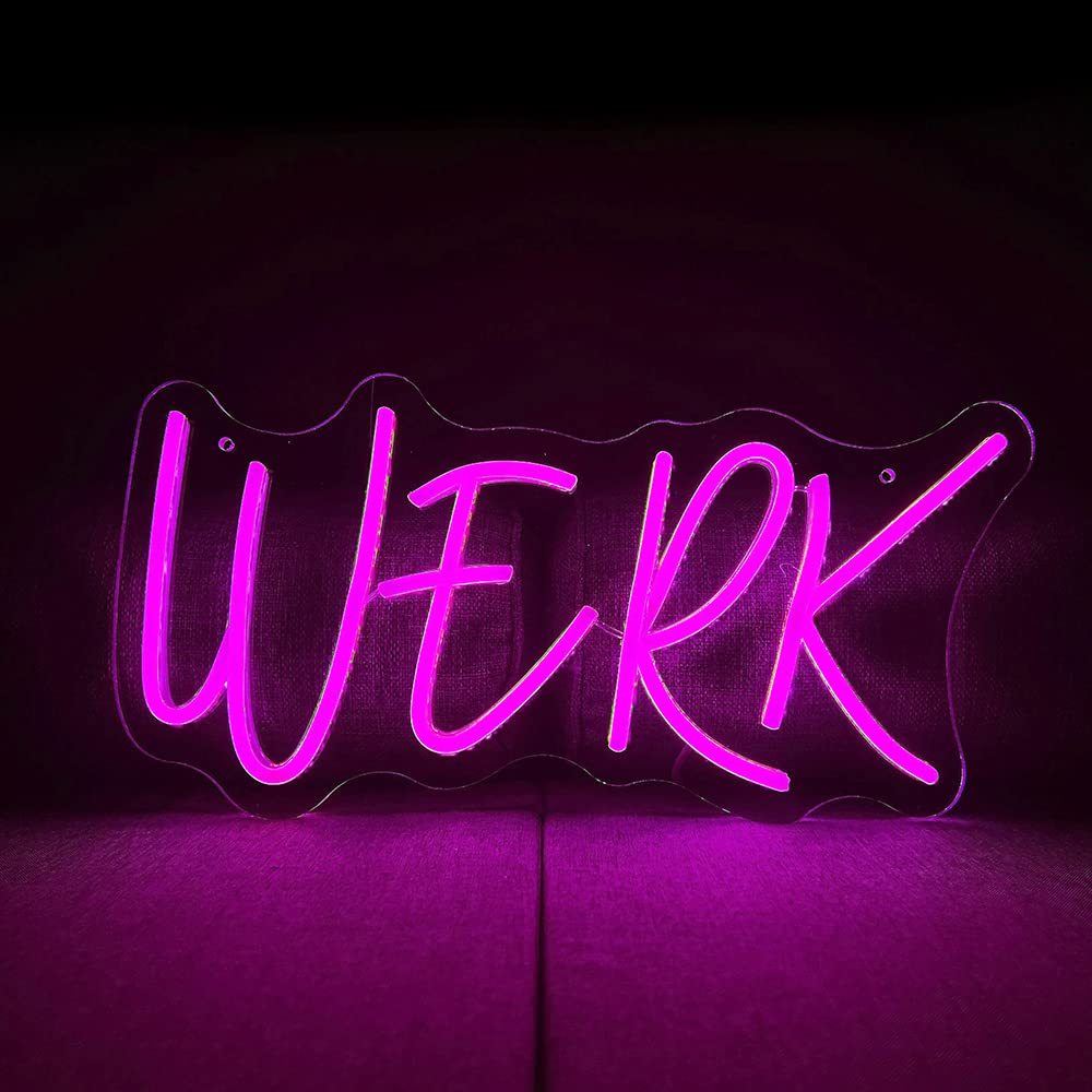 Werk Word LED Neon Pink Light Sign Werk Neon Signs “15.7x8.2 ” Acrylic LED USB/Switch for Man Cave Beer Pub Bar Financial Company Wall Decoration