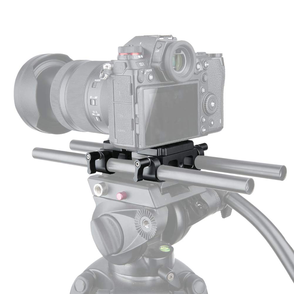 NICEYRIG Tripod Mounting Plate with 15mm Rod Clamp Railblock for Rod Support/DSLR Rig Cage