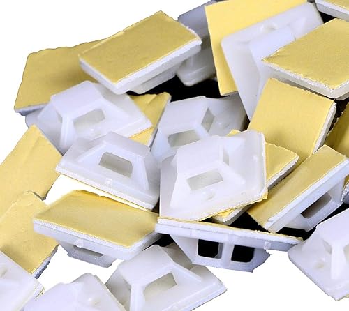 Mini Skater White Nylon Plastic Square Type Self-Adhesive+Screws Hole Mounting Wire Bundle Fixer Holders Organizer,5mm Cable Tie Wire Rope Tube