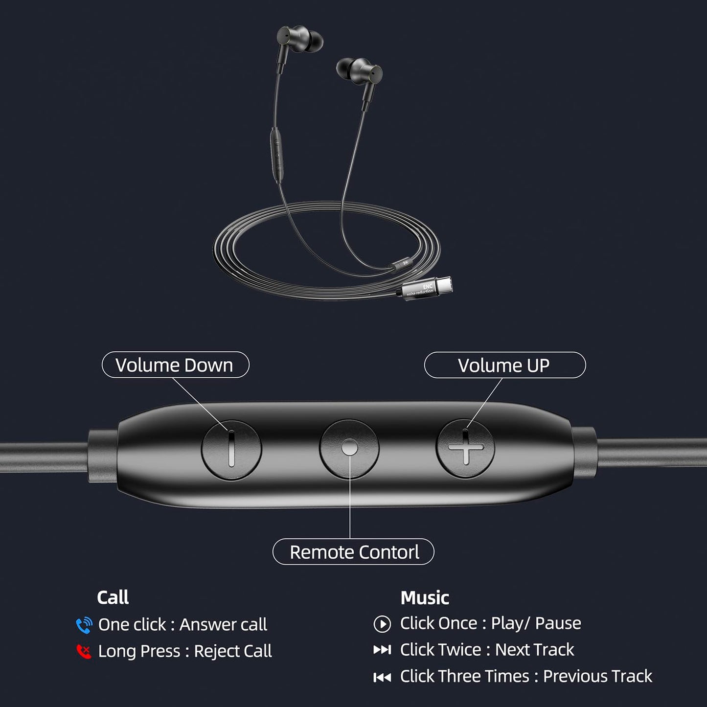 Premium Wired Ear bud with ENC Noise Reduction-Rich Deep Bass Dual-Driver In-Ear Eerphones,Call Noise Cancellation Earbuds USB C,Noise-Isolating…