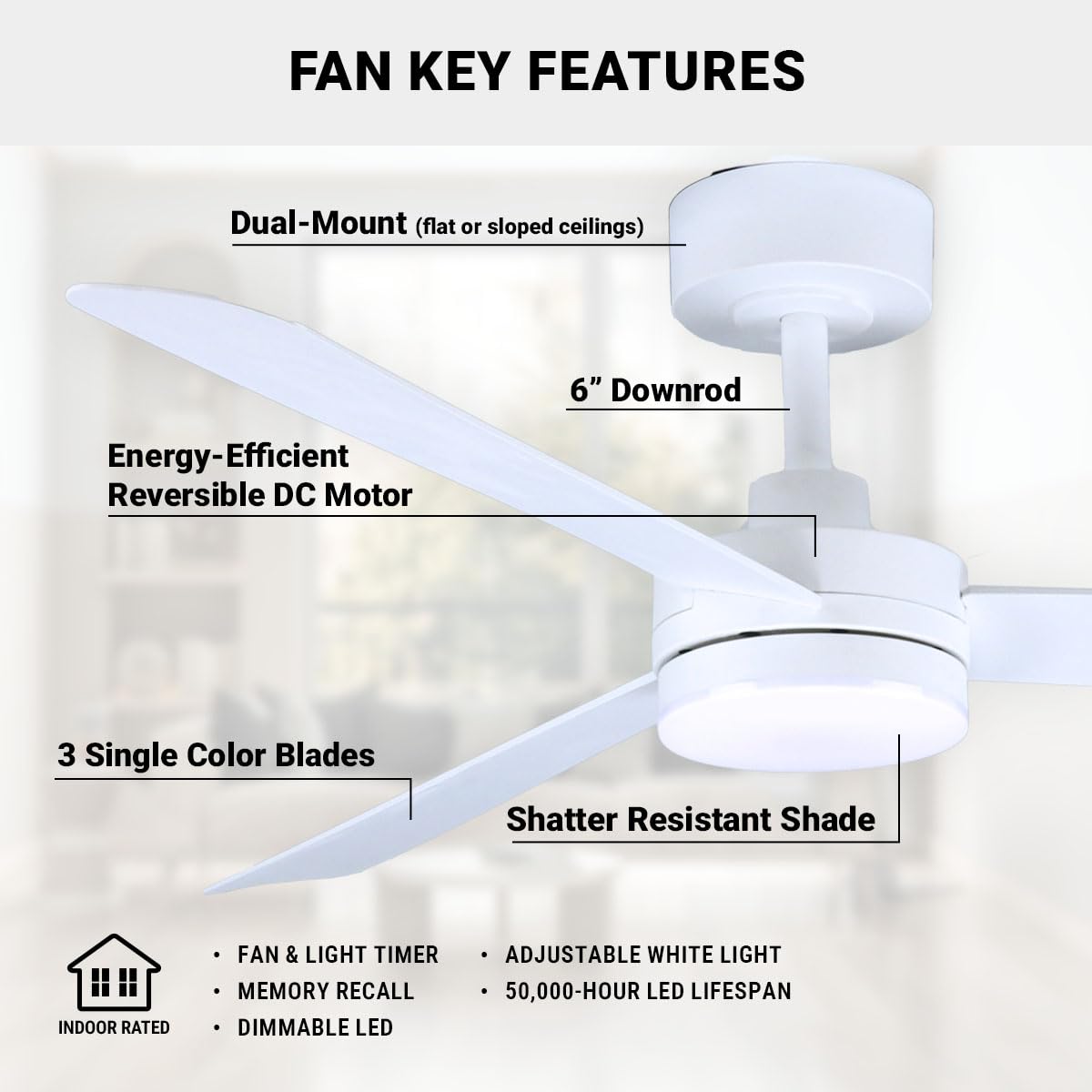 Wynwood 52" Biscayne Ceiling Fans with Lights & Remote, Energy-Efficient 6-Speed DC Motor, Adjustable 3-CCT LED, Reversible Airflow, Modern Indoor