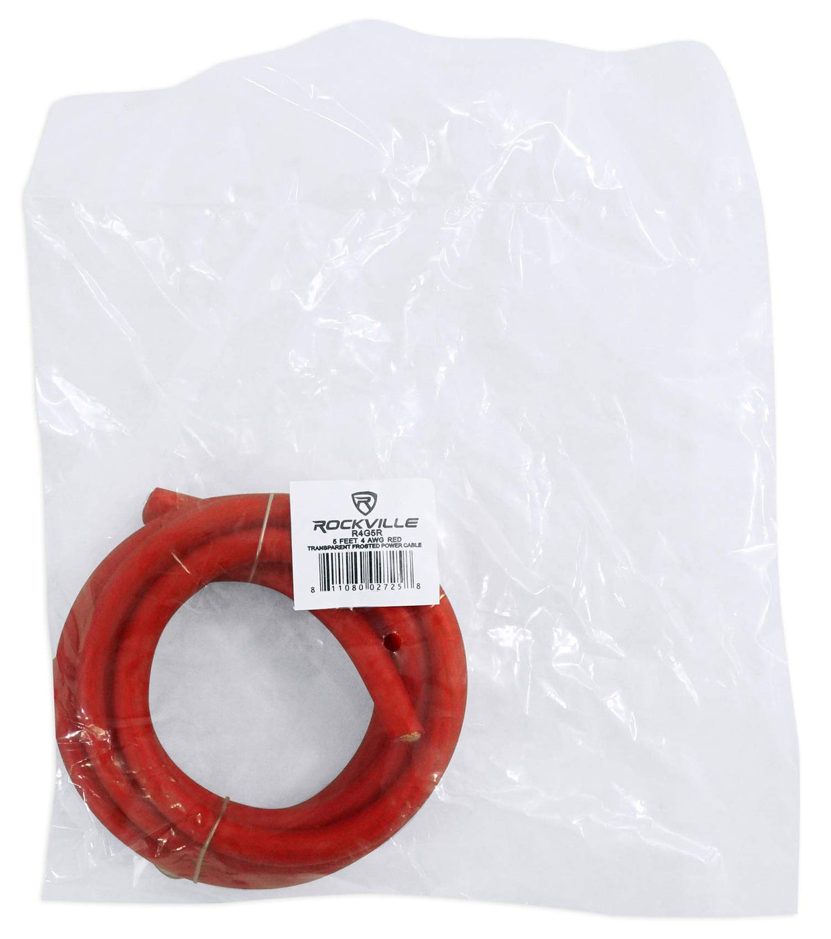 Rockville R4G5R 4 AWG 5 Ft Car Amp Power Wire, Red