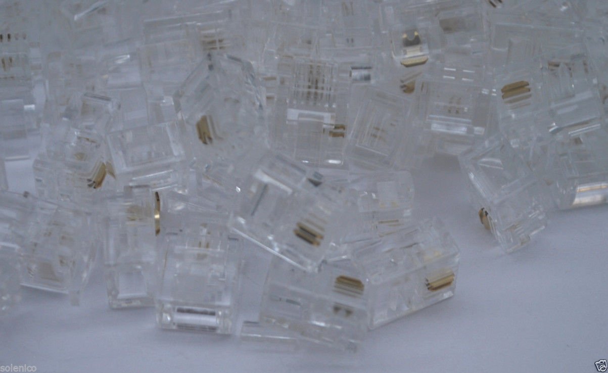 100 Durable 2 Pin RJ11 RJ-11 6P2C Modular Plug Telephone Phone Connector Clear