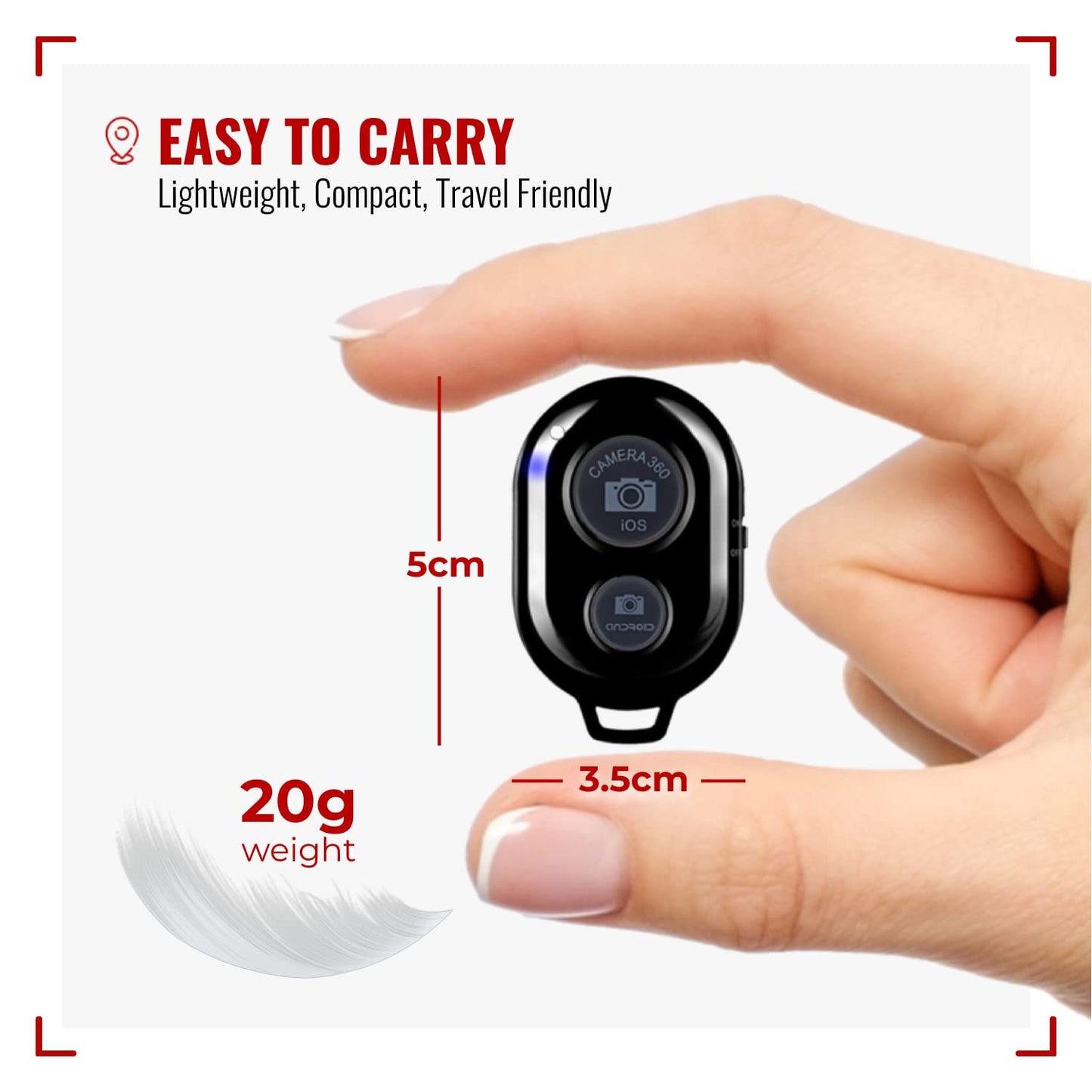 Bluetooth Photo Clicker Remote Shutter Release 5cm Long Lasting Android iOS Remote Camera Control - Selfie Stick Button Smartphone Monopod Compatible