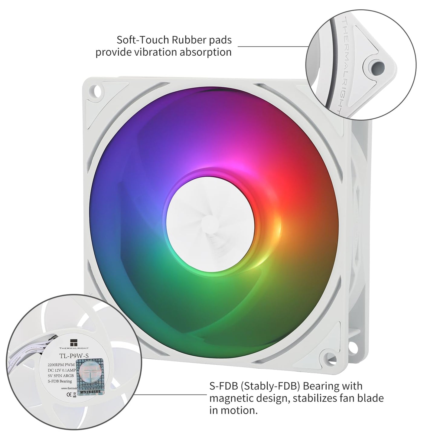 Thermalright TL-P9W-S CPU PWM Fan PC Case Fan, Quiet 4PIN PWM Computer 92mm Fan, Silent Cooler Fan PC, Desktop CPU Cooler Fan ARGB