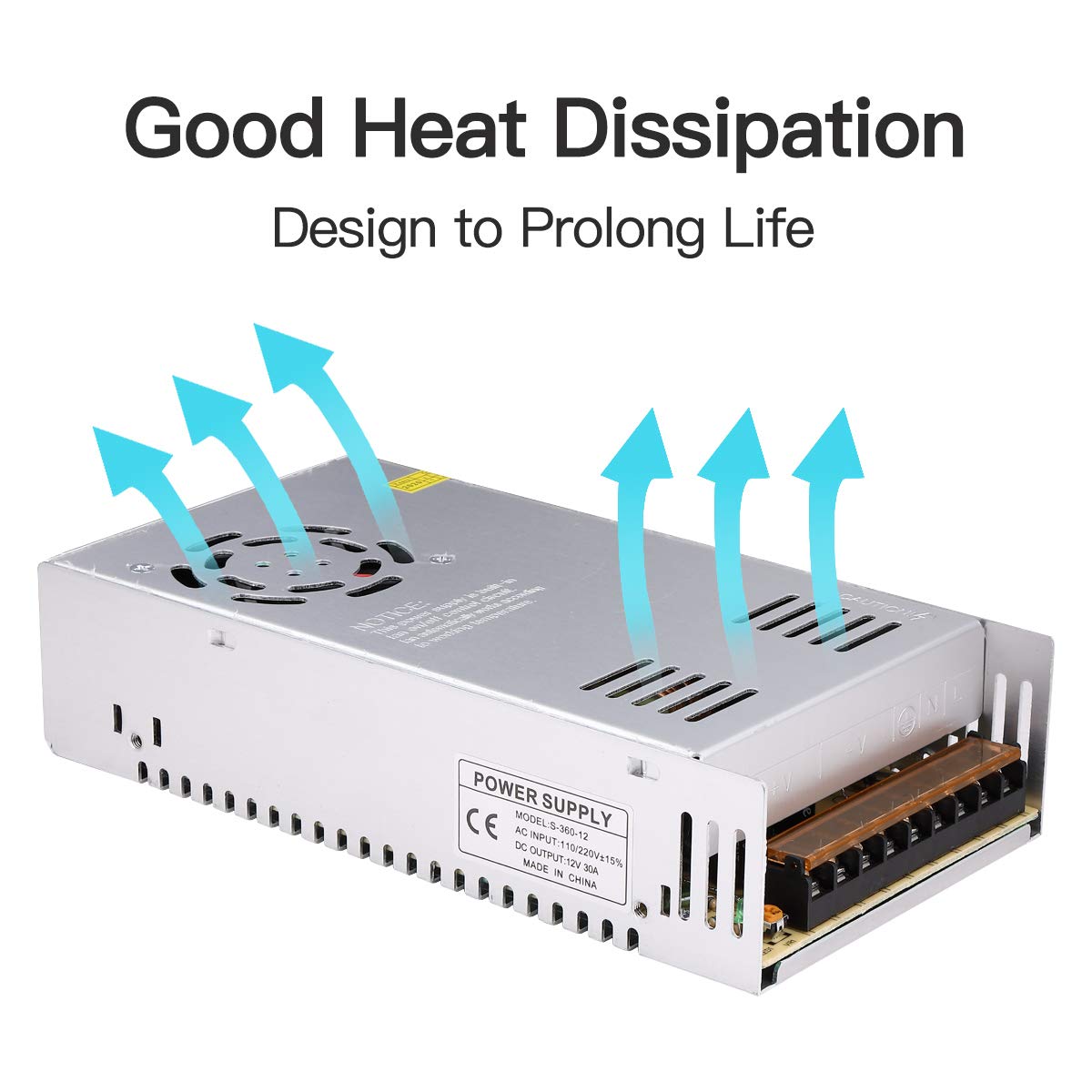DC 12V 30A Power Supply 360W – Universal Regulated Switching AC to DC Converter 110V/220V SMPS Adapter for LED Strip, CCTV, Radio, Computer