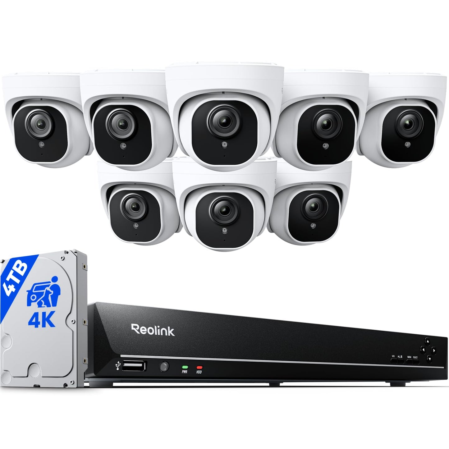 REOLINK 4K PoE Security Camera System Wired, 8pcs 8MP PoE Cameras, Smart Person/Vehicle Detection, 16CH NVR with 4TB HDD, H.265, 24/7 Recording, High