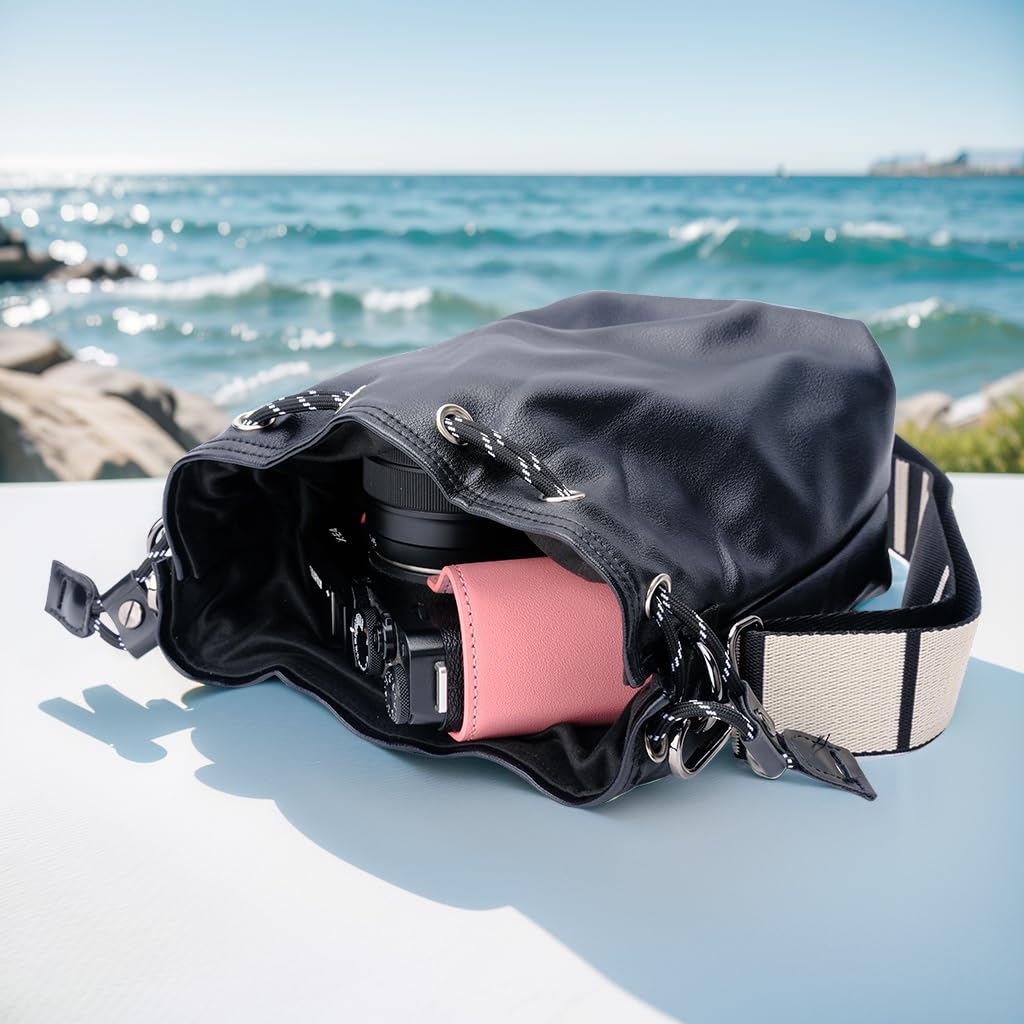 Bowan Small Camera Bag,Camera casing bag,Soft Cute Camera Pouch Handbag compatible with Mirrorless Cameras/Nikon/Canon/Sony/Fuji Camera Case (black