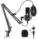 USB Microphone, MAONO 192KHZ/24Bit Plug & Play PC Computer Podcast Condenser Cardioid Metal Mic Kit with Professional Sound Chipset for Recording