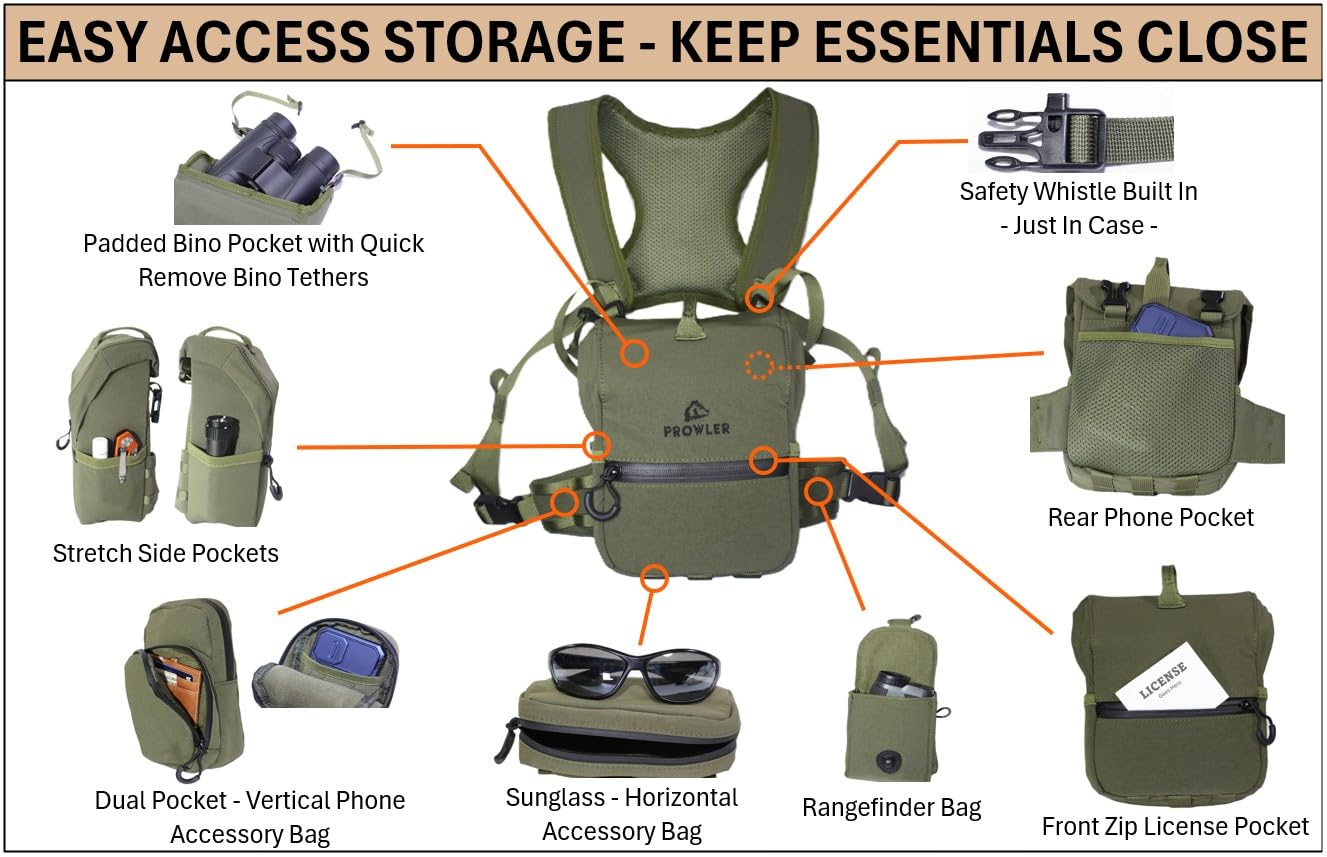 Prowler Gear - THE GUIDE BUNDLE: All Season Binocular Chest Pack Harness With 5 Piece Modular Accessory Kit: One Solution - Early Scouting To Late