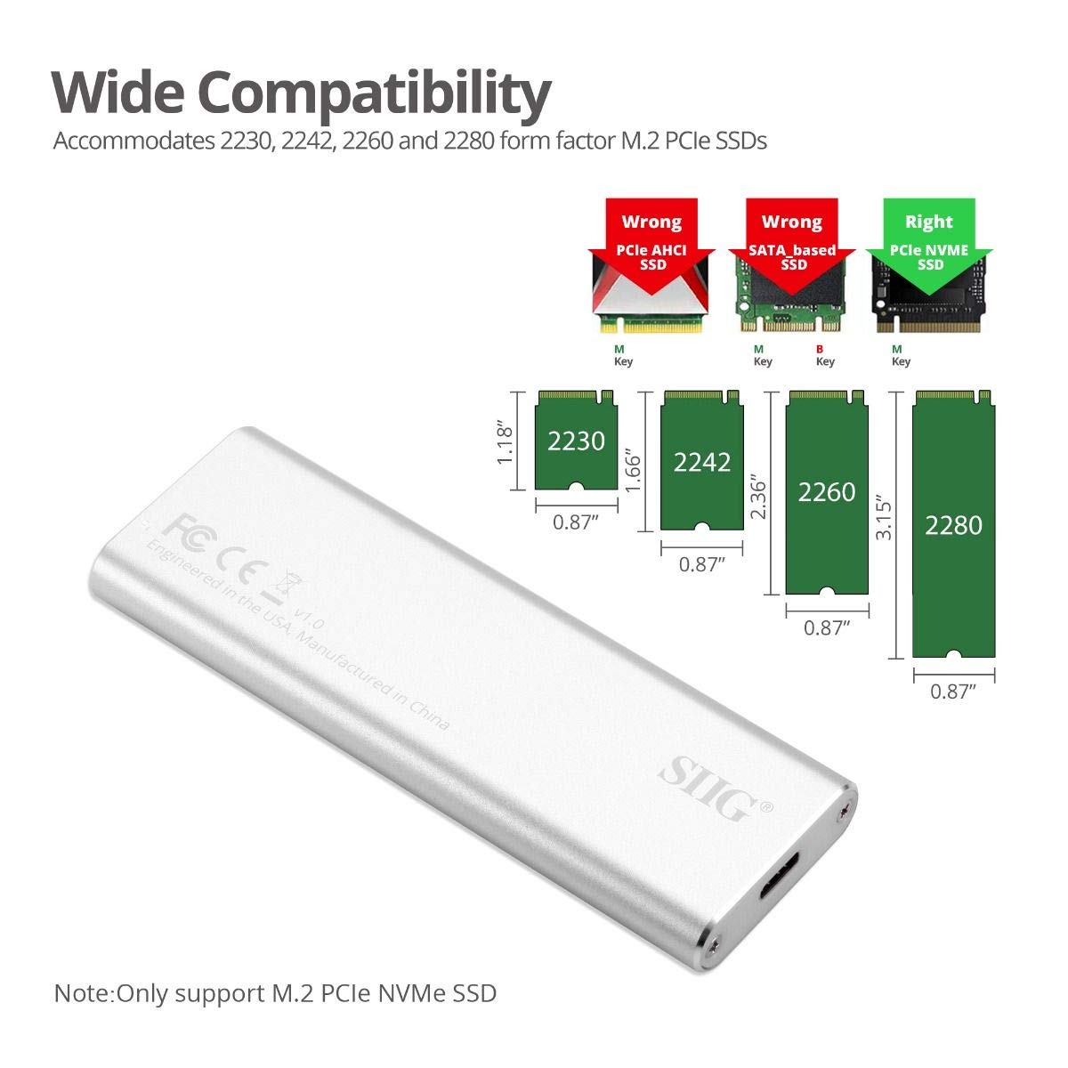 SIIG USB-C 3.2 Portable Enclosure, M.2 NVMe SSD Adapter, JU-SA0W11-S1