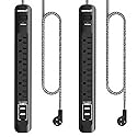2 Pack Power Strip Surge Protector - 5Ft Extension Cord with 6 Outlets with 3USB Ports(1 USB C) Port, 1875W/15A, Flat Plug, Wall Mount Desk Charging
