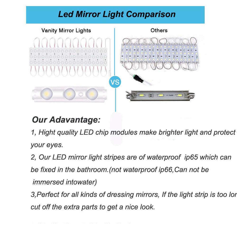 Led Vanity Mirror Lights, Hollywood Style Vanity Make Up Light, 10ft Ultra Bright White LED, Dimmable Touch Control Lights Strip, for Makeup Vanity