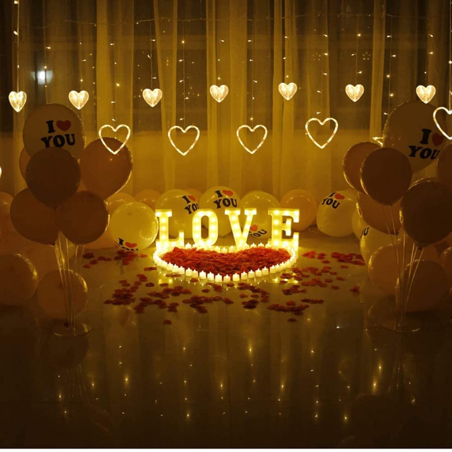 Efunly Valentines Day Decor Lights,138 LED 12-Heart-Shaped String Lights Waterproof,8 Modes Connetable 29V Plug in Curtain Lights for Kids Bedroom