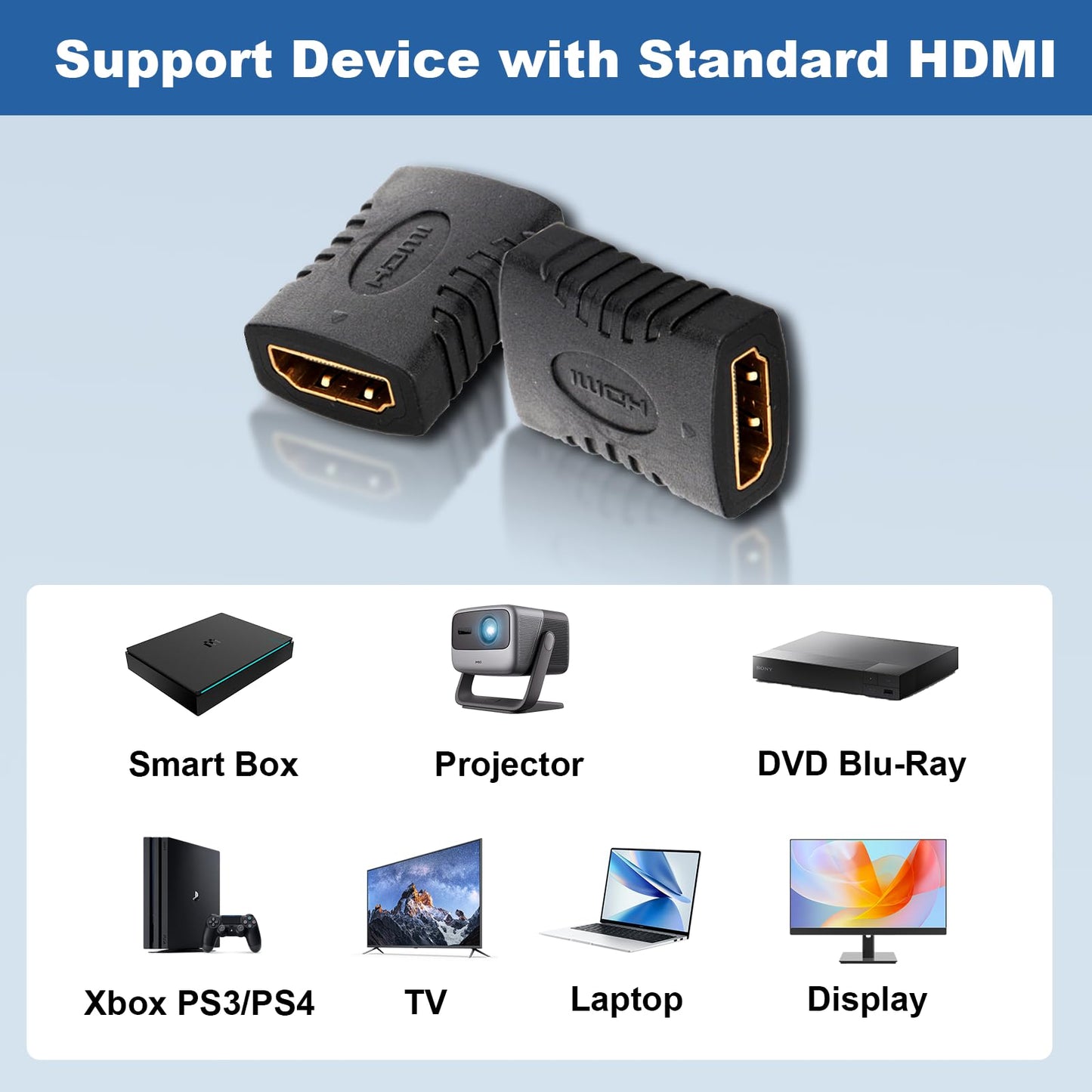 exgoofit HDMI Female to HDMI Female Coupler Connector Pack 6pcs Adapter Extender F/F High Speed
