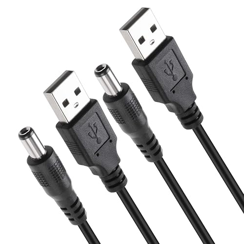 TENINYU USB 2.0 A Male to DC 5.5x2.1mm 5 Volt 24AWG DC Connector Charge Barrel Jack Power Cable Black, 3FT (Max 2.5 Ampere Power Cable, Center PIN