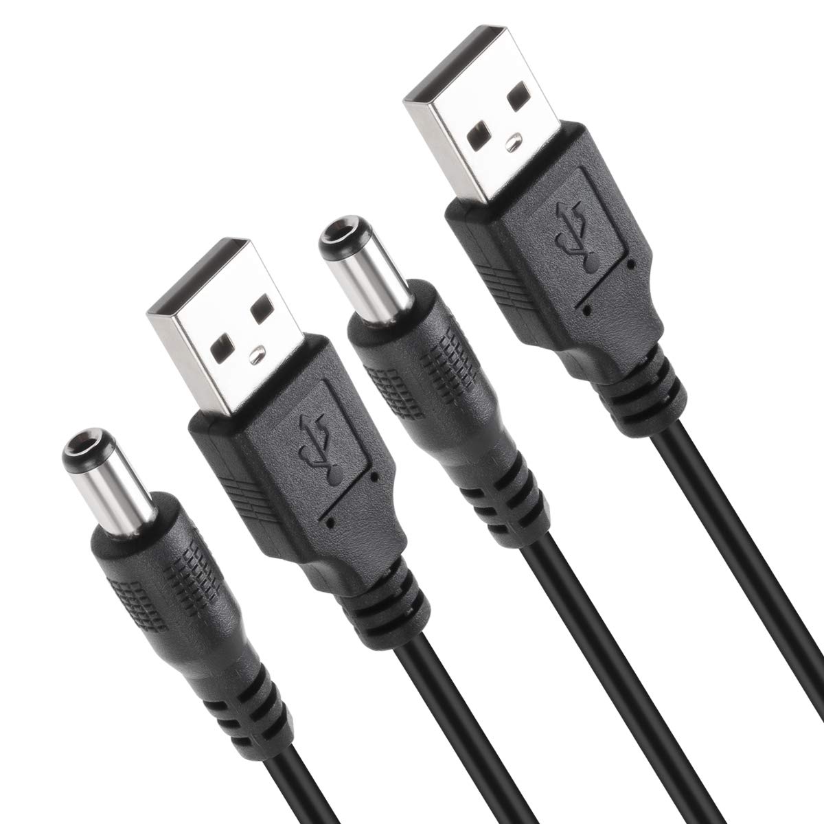 TENINYU USB 2.0 A Male to DC 5.5x2.1mm 5 Volt 24AWG DC Connector Charge Barrel Jack Power Cable Black, 3FT (Max 2.5 Ampere Power Cable, Center PIN