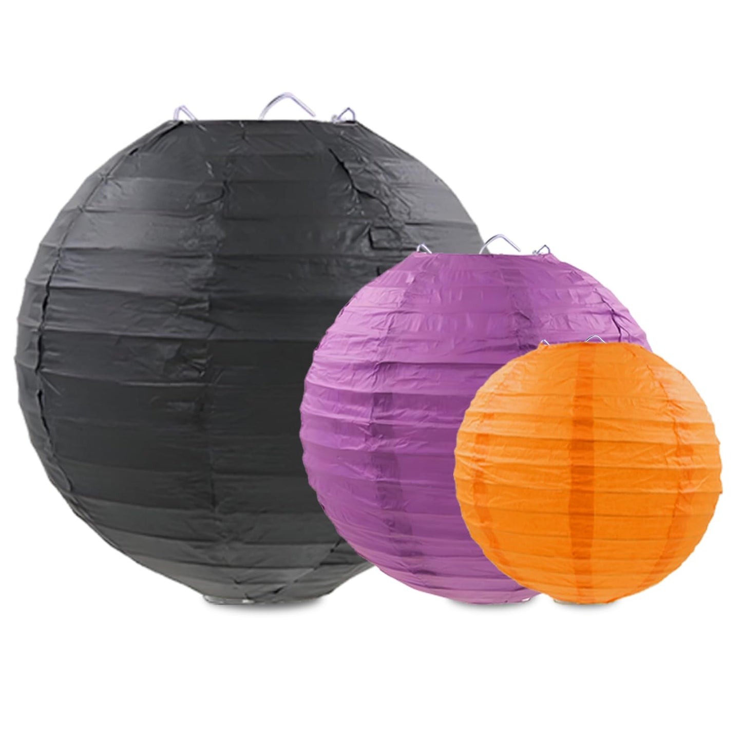 FUGUIR Halloween Paper Lanterns Purple Orange Black Hanging Paper Lanterns for Birthday Halloween Decorations (9 PCS)