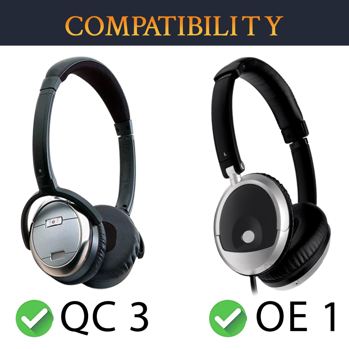 SOULWIT Earpads for Bose QuietComfort 3 (QC3) & OE1 On-Ear Headphones, Soft Protein Leather, High-Density Noise Isolation Foam - Black