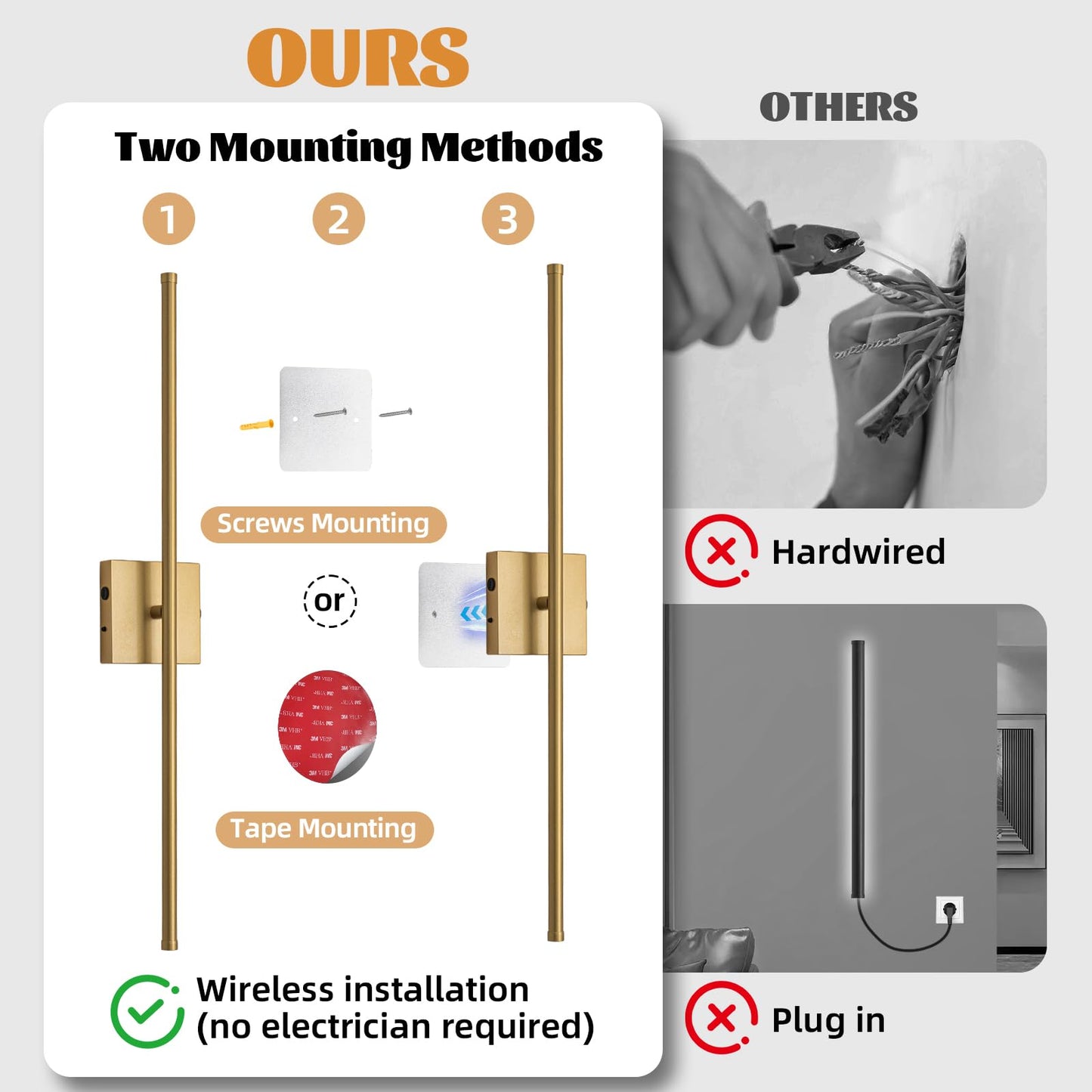 usiopup Battery Operated Wall Sconces Set of Two,Rechargeable Bathroom Light Fixtures with Remote,Bathroom Vanity Lights,Wireless Wall Lamps