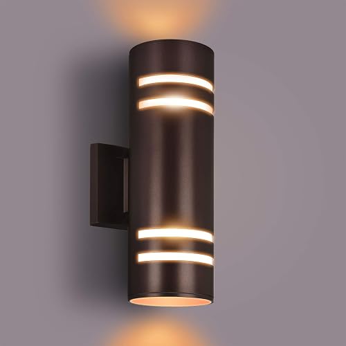 rosykite Outdoor Wall Lights Exterior, Modern Outside Sconce Wall Lighting, Exterior Light Fixture Wall Mount Oil Bronze Cylinder, Up Down Outdoor