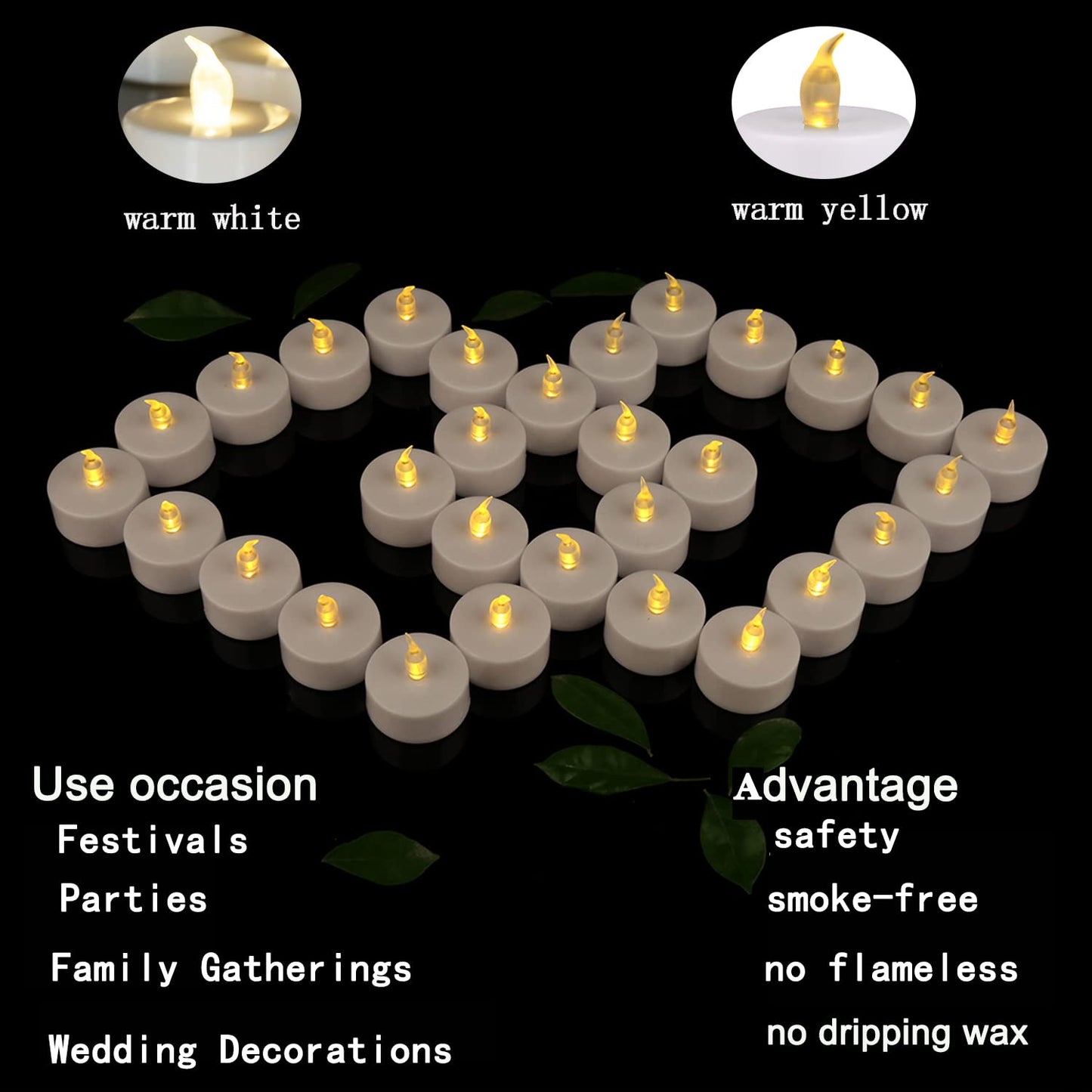 JUNPEI 50Pack Battery Tea Lights Candles- LED Tea Lights Realistic Bright Flickering Holiday Gift Operated Flameless LED Tea Light for Seasonal