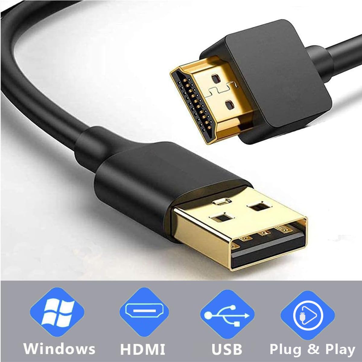 HRIOEKAX USB to HDMI Charger Cable, USB-A to HDMI Male Cord for Monitor/HDTV/DVD Player/Projector, 1.65FT/0.5M, Black