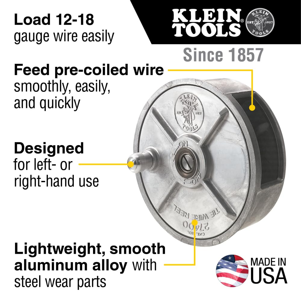 Klein Tools 80149 Tie-Wire Reel Set, Made in USA, with Wire Reel and Pad, Rewind Knob for Tangle-Free Storage, 2-Piece