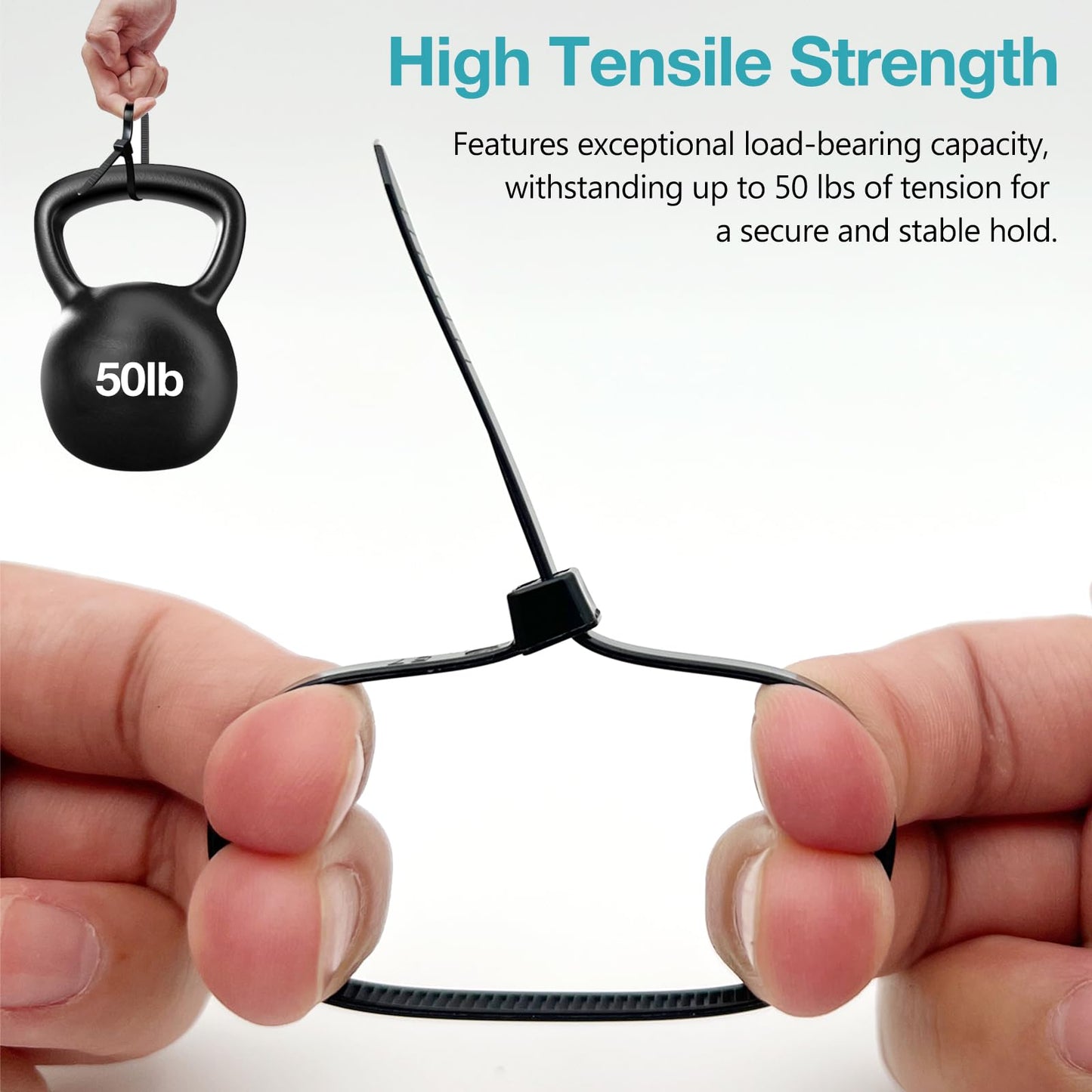 250-Pack Heavy-Duty Black Zip Ties - 50lb Strength Industrial Nylon Cable Ties for Garage, Workshop & Outdoor Wire Management