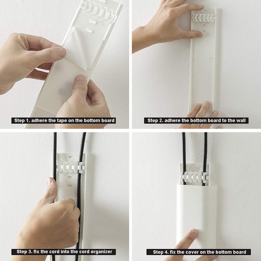 Grey Cable Raceways 4PCS On-Wall Cord Cover Paintable Channel to Hide and Conceal Cords, Cables, or Wires for TV Computer Office Theater