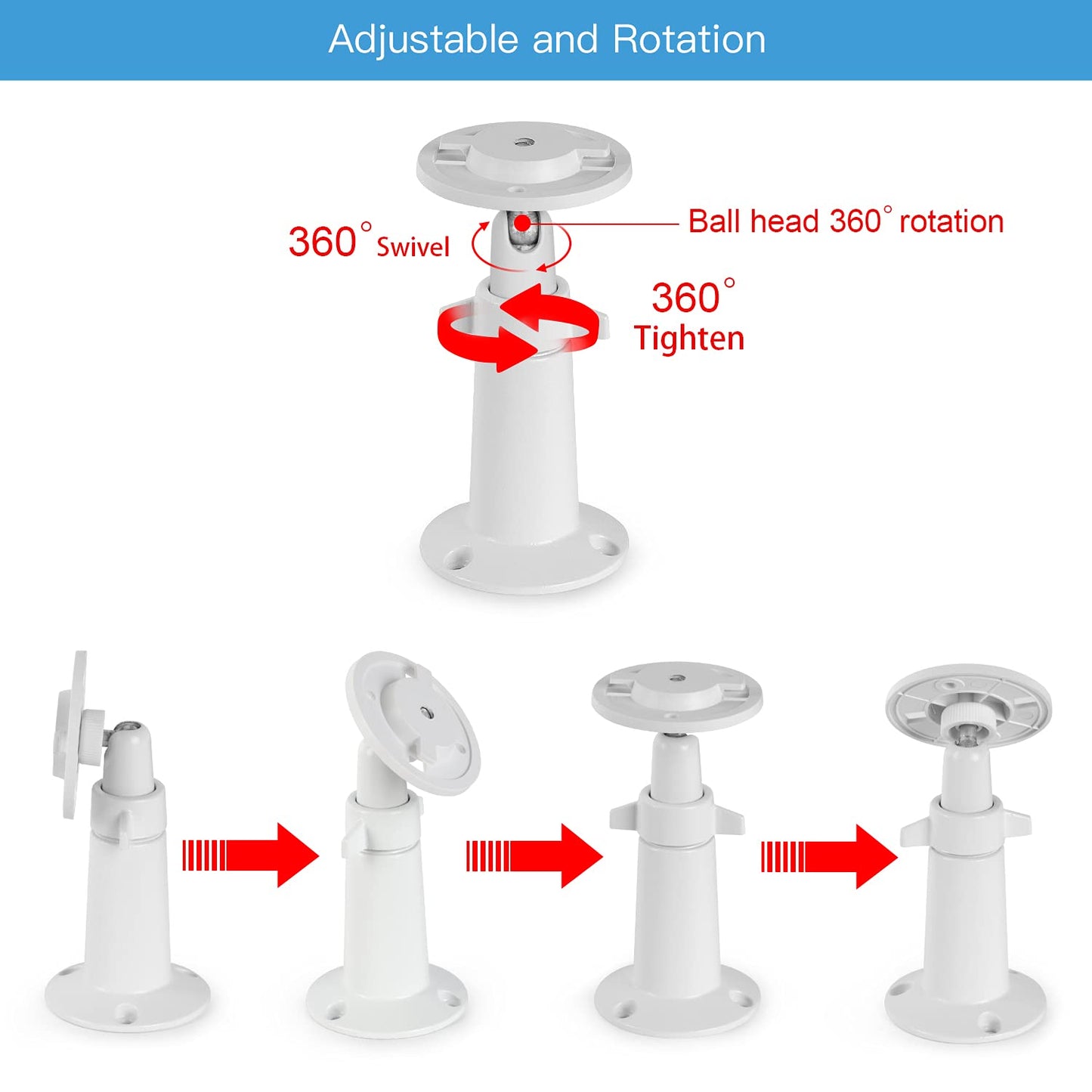 360° Adjustable Wall Mount Compatible with Kasa Indoor Pan/Tilt Smart Security Camera/Kasa 2K QHD Camera Pan/TP-Link Tapo C200, Rustproof Aluminum