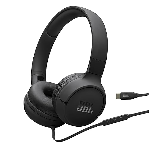 JBL Tune 520C - USB-C Wired on-Ear Headphones with Hi-Res Audio Support, JBL Pure Bass Sound, Comfort fit, USB-C connectivity, 3-Button Remote…