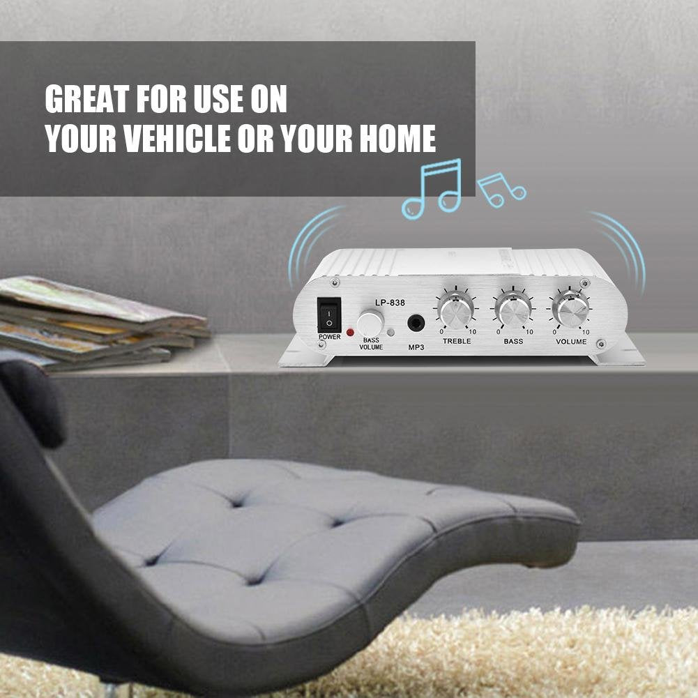 Audio Power Amplifier, 2x15W + 20W Hi-Fi 2.1CH HiFi Stereo Subwoofer Amp Home Bass Audio Power Amplifier Digital Amp for Auto Car MP3 MP4 PC