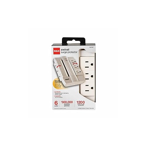 RCA PSWTS6F Wall Tap Surge Protector with 6 Swivel Outlets,White