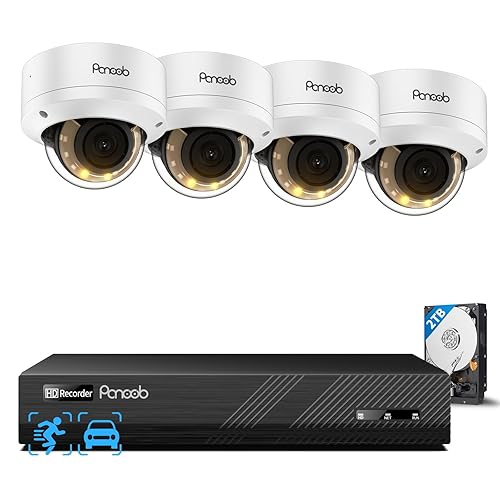 PANOOB 4K Home Security Camera System, 4pcs 8MP Wired IP Vandal IK10 Dome Cameras Outdoor, AI Person Vehicle Detection, Smart Color Night Vision, 2