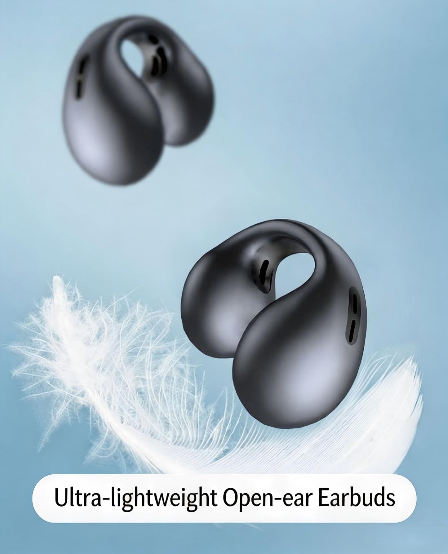 Bone Conduction Ear Clip Bluetooth 5.3 Headphones, Open-Ear Sport Wireless Earbuds with Breathing Light, Ultra-Low Latency for Gaming, Long Battery