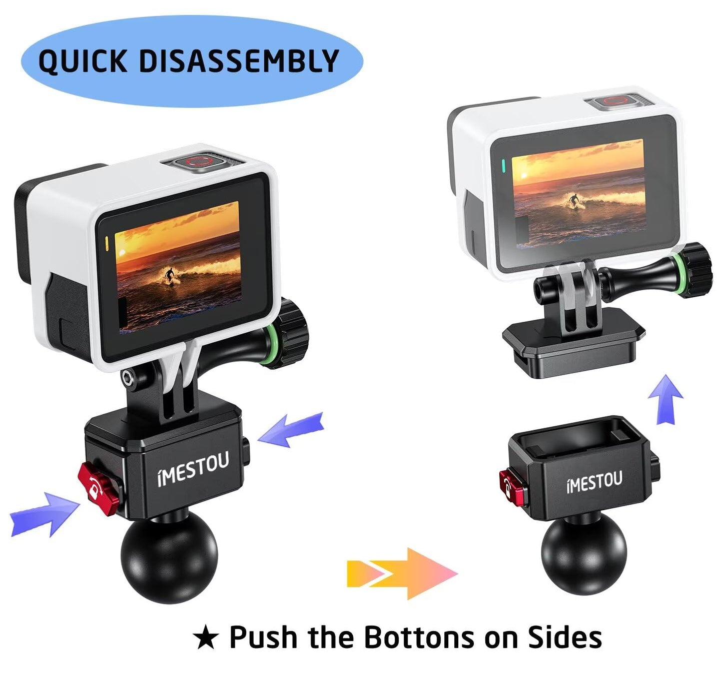 iMESTOU Action Camera Riding Mount with Three-Claw Joint for Gopro Motion Cameras, 1“ Ball Head 360° Adjustable Fits for RAM 1" Ball Bike Phone Mounts