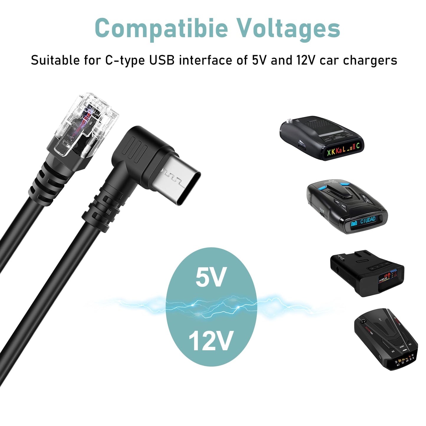SYGGDERS USB-C to RJ11 Power Cord, Radar Detector Cable, for Replacing Radar Detector Cables Such as Uniden R1 R3 R7 Beltronics Cobra Whistler Escort