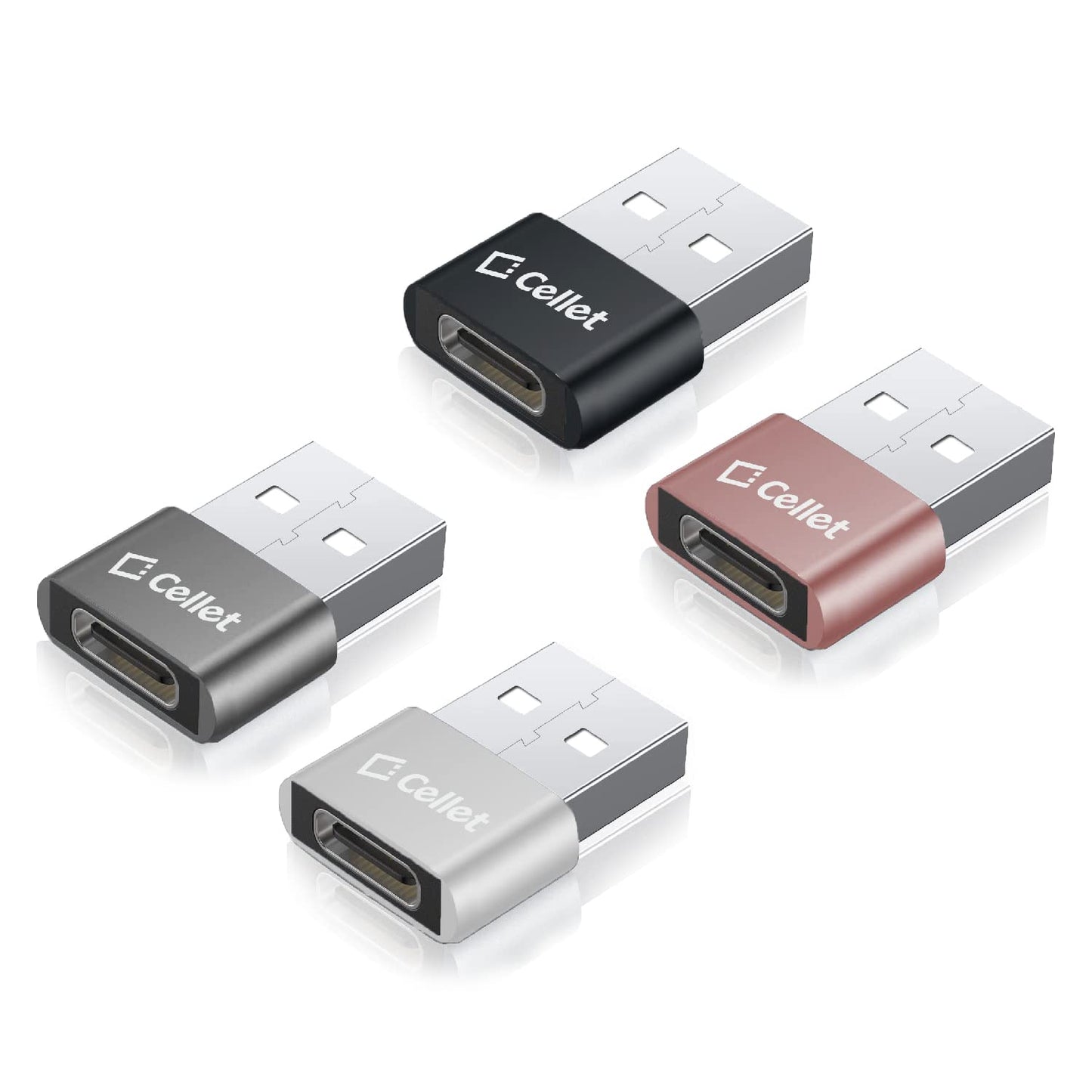 Cellet 4-Pack USB-C to USB-A Adapter, Convert Female USB-C to Male USB-A, Sync and Charge
