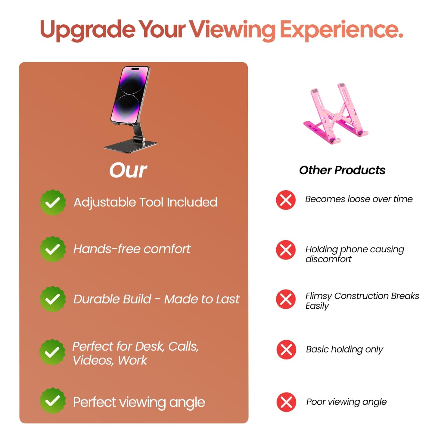 NovalMarts Phone Stand for Desk, Adjustable Aluminium Cell Phone Stand Holder, Foldable Phone Holder for iPhone & Android, Anti-Slip Phone Stand
