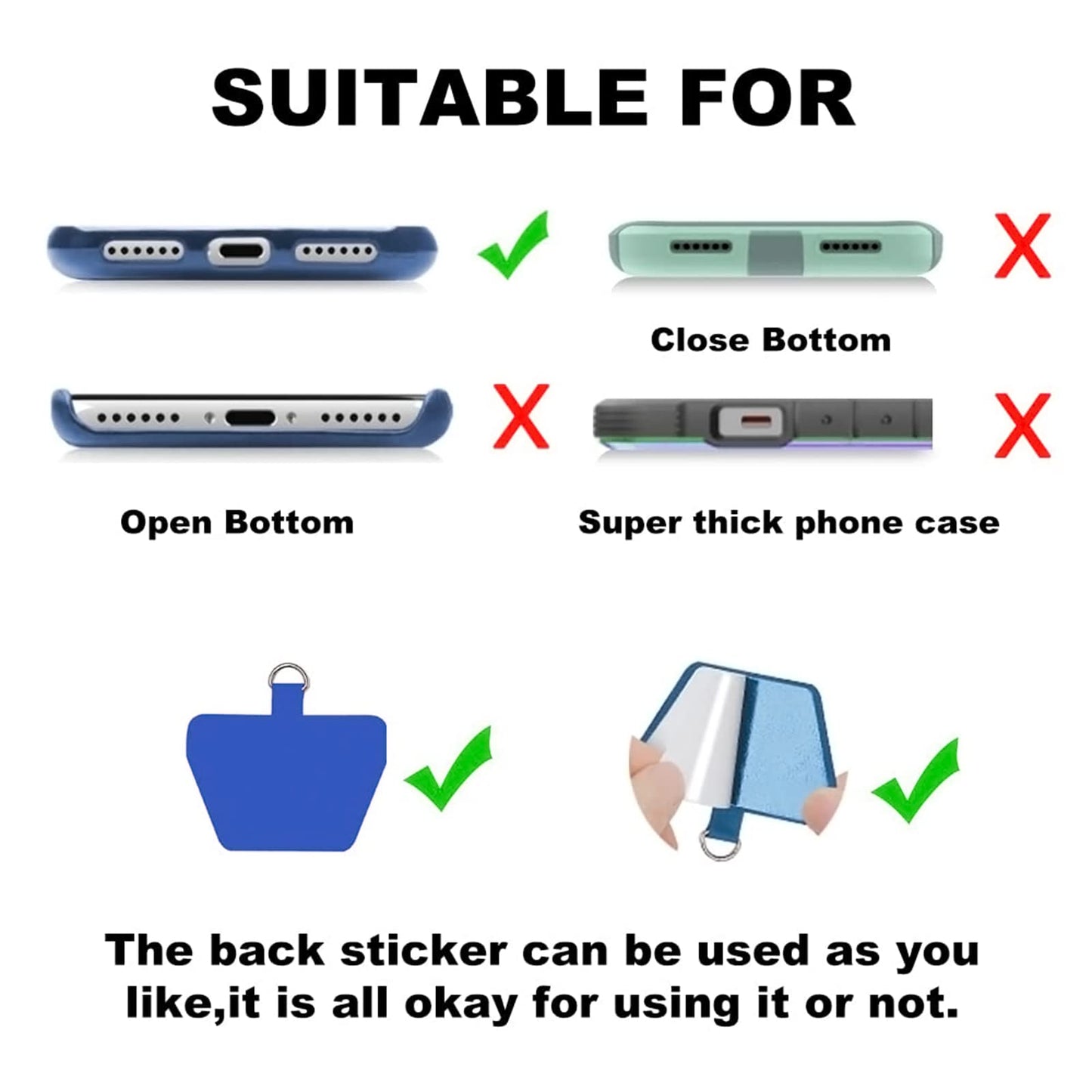 SS Phone Lanyard, Adjustable Detachable Neck Strap with Phone Patch Suitable for Any Cell Phone Smartphones - Blue
